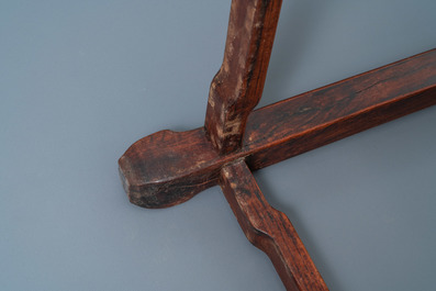 Two Chinese hongmu wooden stands with marble tops, 19th C.