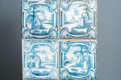 Een samengestelde stoof met blauw-witte kacheltegels, Neurenberg, Duitsland, 18e eeuw