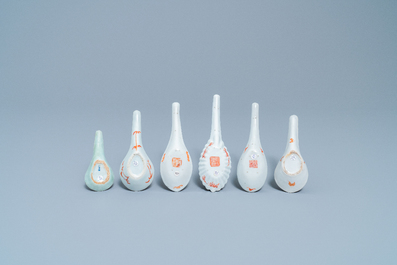 Eleven Chinese famille rose, blue and white and monochrome spoons, 19/20th C.