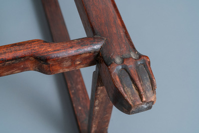 Two Chinese hongmu wooden stands with marble tops, 19th C.