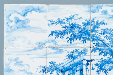 A very fine Dutch Delft blue and white tile mural with a shepherdess, 18th C.