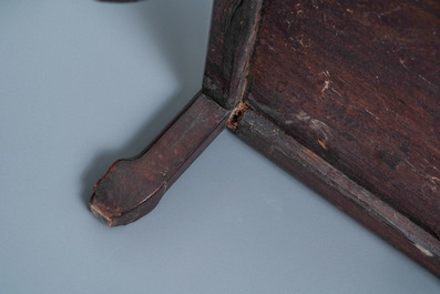 Two Chinese hongmu wooden stands with marble tops, 19th C.