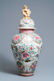 A large famille rose-style vase and cover, Samson, France, 19th C.