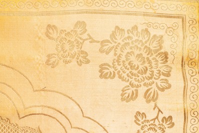 Three Chinese panels of embroidered silk, 19/20th C.