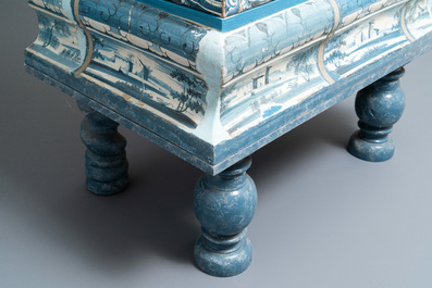 A composite stove with blue and white stove tiles, Nurnberg faience, Germany, 18th C.