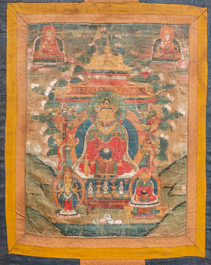 Un thangka &agrave; decor duB ouddha de m&eacute;decine, Tibet, 17/18&egrave;me