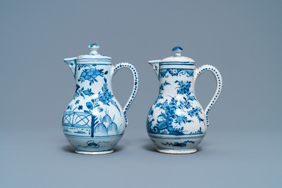 A Dutch Delft blue and white cruet set on stand, 2nd quarter 18th C.