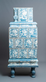 A composite stove with blue and white stove tiles, Nurnberg faience, Germany, 18th C.