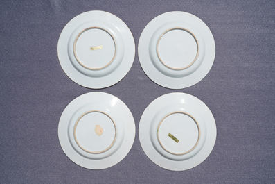 Eighteen Chinese famille rose plates with floral sprigs on scrolls, Yongzheng