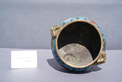 A large Chinese cloisonn&eacute; tripod censer, Ming