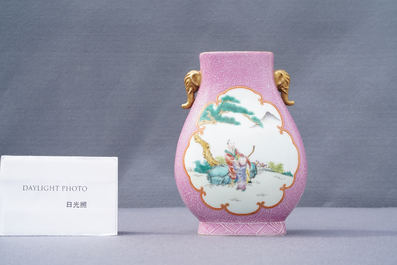 A Chinese pink-ground famille rose 'hu' vase, Jiaqing mark, Republic