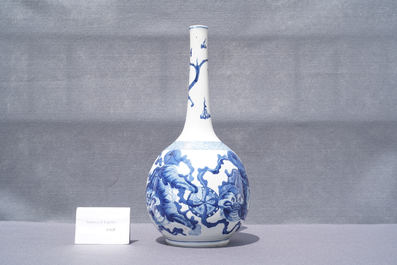 A Chinese blue and white 'Buddhist lions' bottle vase, Kangxi