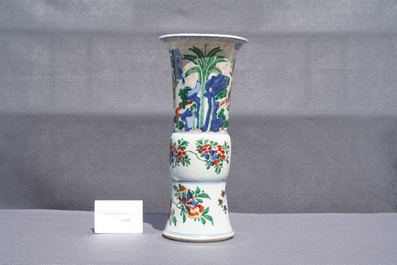 A Chinese wucai 'gu' vase with narrative design, Shunzhi