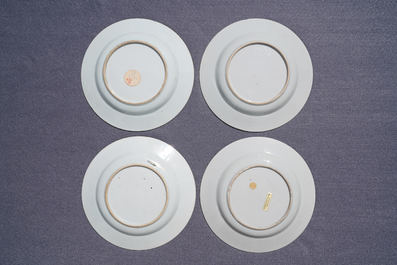 Eighteen Chinese famille rose plates with floral sprigs on scrolls, Yongzheng