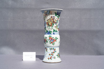 A Chinese wucai 'gu' vase with narrative design, Shunzhi