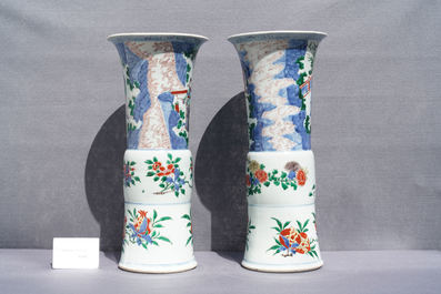 Two large Chinese wucai 'gu' vases, Transitional period