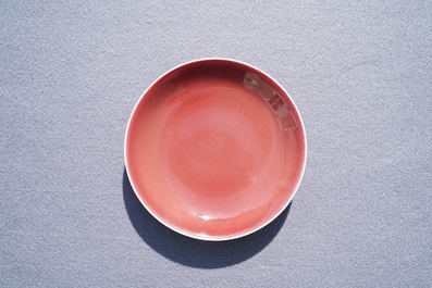 A Chinese monochrome langyao-glazed plate, Qianlong mark and of the period