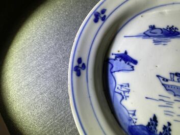 A Chinese blue and white ko-sometsuke 'ship' plate for the Japanese market, Transitional period