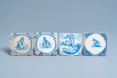 Eighteen Dutch Delft blue and white 'horse' tiles, 17/18th C.