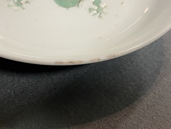 A Chinese incised and green-glazed 'dragon' dish, Hongzhi mark, Ming