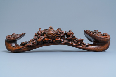 A large Chinese carved wooden ruyi scepter, 19th C.