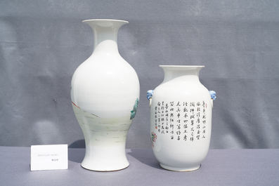 A Chinese qianjiang cai vase and a famille rose vase, 19/20th C.