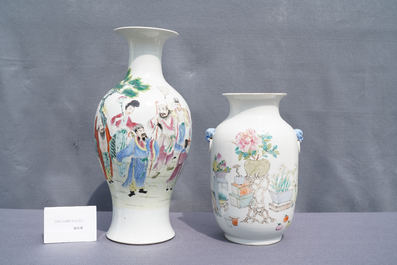 Deux vases en porcelaine de Chine famille rose et qianjiang cai, 19/20&egrave;me