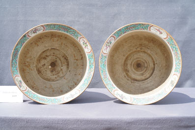 A pair of Chinese famille rose jardini&egrave;res on stands, 19th C.