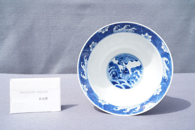 A Chinese blue and white 'dragon' bowl, Kangxi