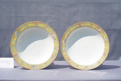 A pair of Chinese famille rose jardini&egrave;res on stands, 19th C.