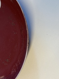 Three Chinese monochrome copper- and ruby-red plates, Qianlong and later