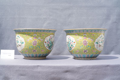 A pair of Chinese famille rose jardini&egrave;res on stands, 19th C.