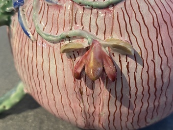 A Chinese famille rose 'lotus' teapot and cover, Yongzheng