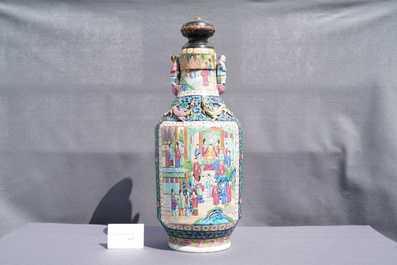 Three Chinese famille rose vases, 19th C.