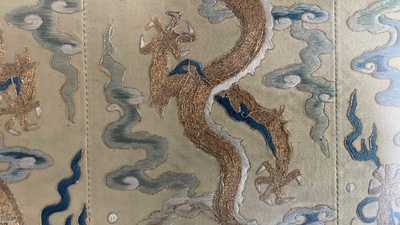 A Chinese gold-thread embroidered silk 'dragon' panel, 19th C.