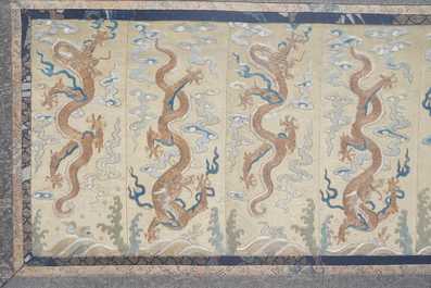 A Chinese gold-thread embroidered silk 'dragon' panel, 19th C.