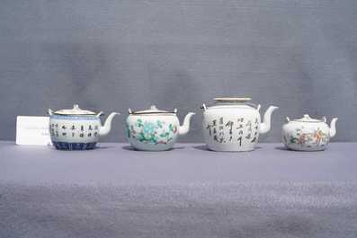 Four various Chinese teapots and two covered jars, 19/20th C.