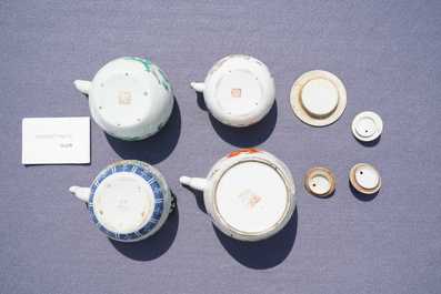 Four various Chinese teapots and two covered jars, 19/20th C.