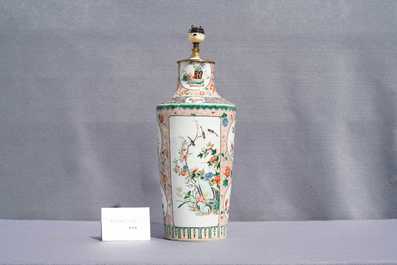 A Chinese lamp-mounted famille verte vase, 19th C.