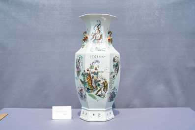 A Chinese hexagonal qianjiang cai vase, 19th C.