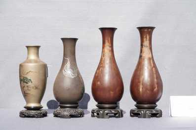 Quatre vases de type Shen Shao'an en laque de Foochow, Chine, R&eacute;publique