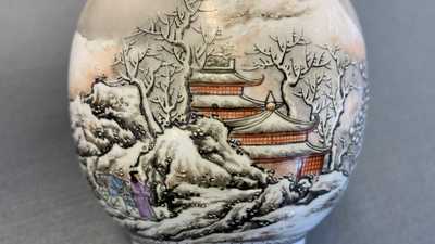 A Chinese eggshell porcelain lantern with a winter landscape, Republic