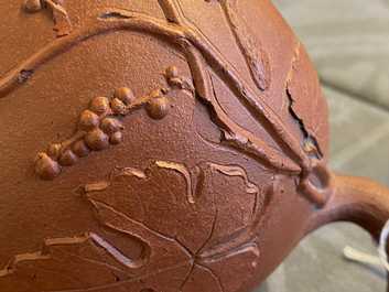 A Chinese Yixing stoneware teapot with squirrels among grapevines, Kangxi