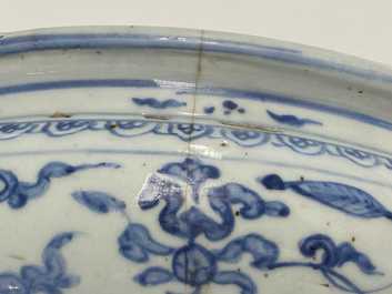 A Chinese blue and white tripod censer with floral design, Ming