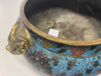 A large Chinese cloisonn&eacute; tripod censer, Ming