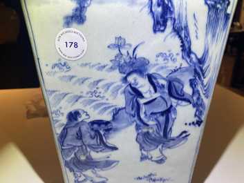 A Chinese square-sectioned blue, white and copper-red vase, Kangxi