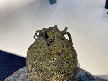 A large Chinese cloisonn&eacute; tripod censer and cover, Qianlong