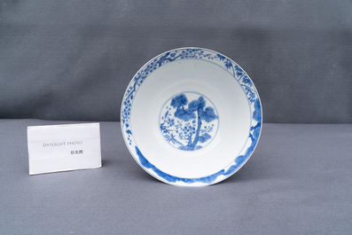 A Chinese blue and white 'Three friends of winter' bowl, Kangxi mark and of the period