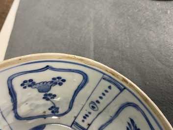 Five Chinese blue and white kraak porcelain bowls, Wanli