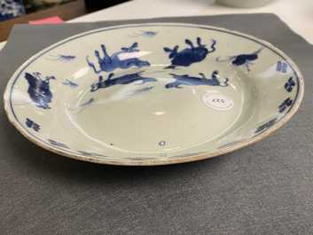 A Chinese blue and white ko-sometsuke 'oxen' plate for the Japanese market, Tianqi